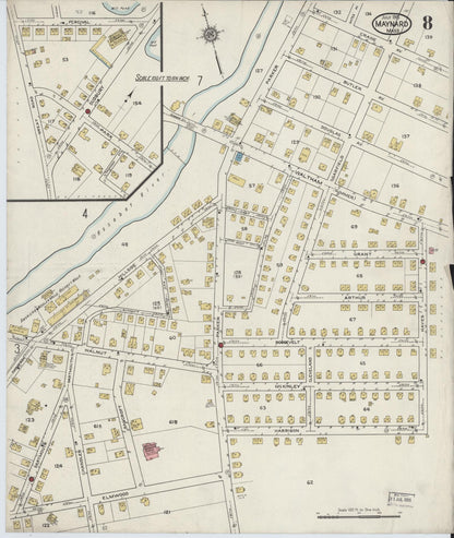 Sanborn Fire Insurance Map from Maynard, Middlesex County, Massachusetts (1915), Sheet #0008 - Complete Map Set gallery image, historic Sanborn map, vintage wall art, Massachusetts Massachusetts