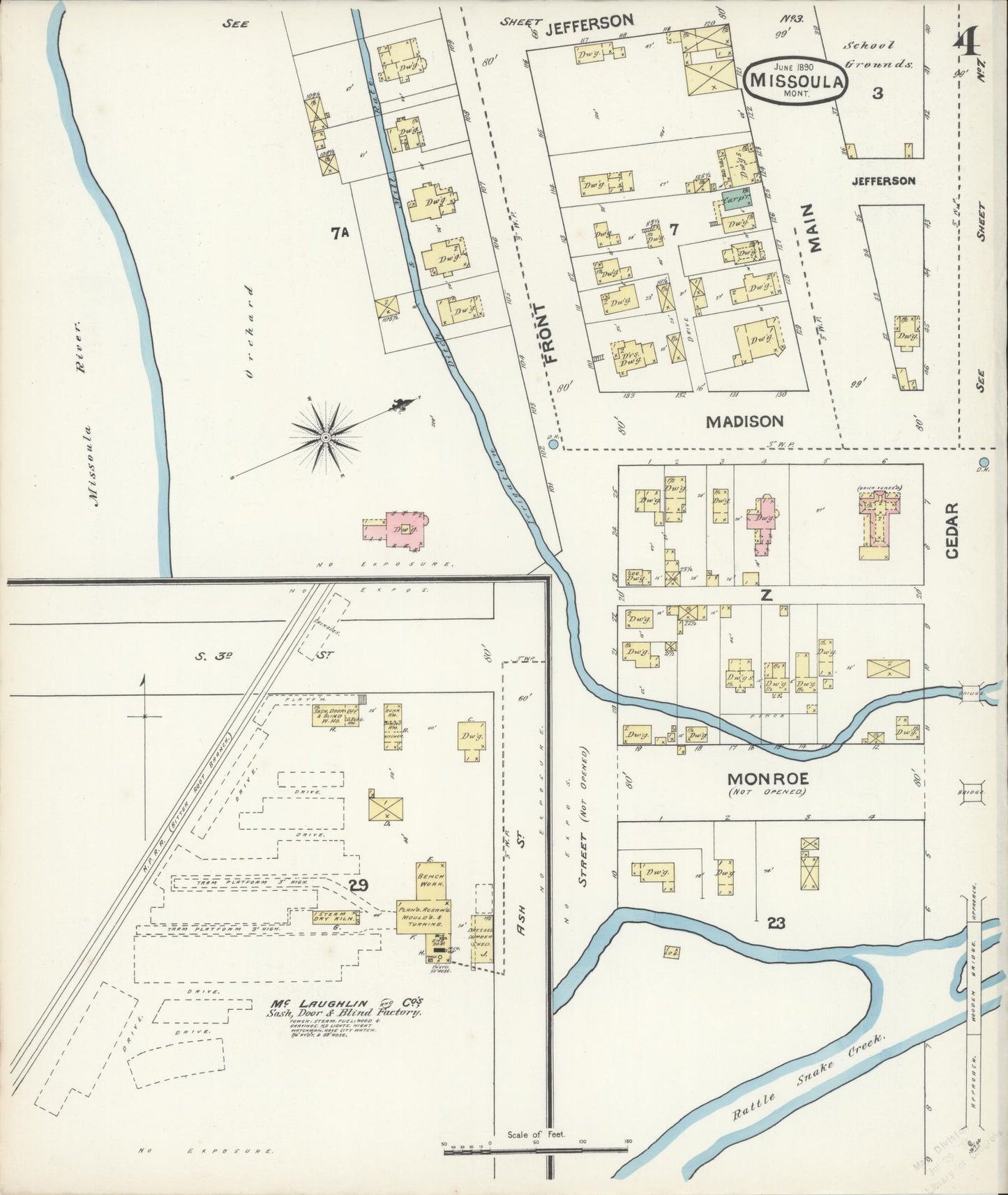 Sanborn Fire Insurance Map from Missoula, Missoula County, Montana (1890), Sheet #0004 - Historic Sanborn Fire Insurance Map Print, vintage old map wall art, antique decor, genealogy gift, Montana Montana map