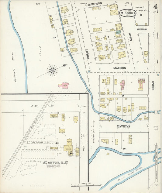 Sanborn Fire Insurance Map from Missoula, Missoula County, Montana (1890), Sheet #0004 - Historic Sanborn Fire Insurance Map Print, vintage old map wall art, antique decor, genealogy gift, Montana Montana map