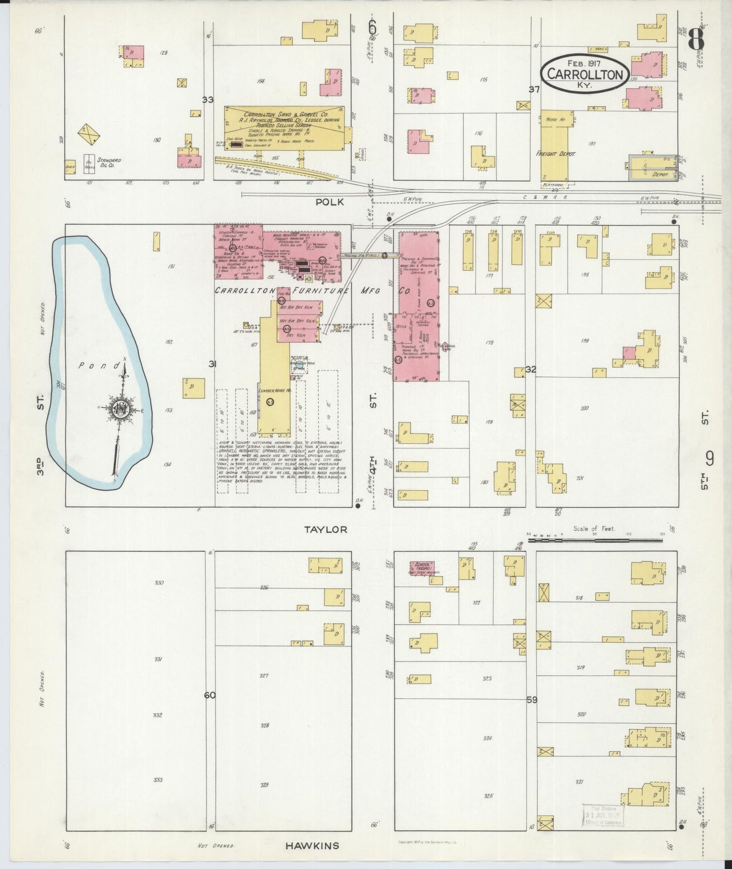 Sanborn Fire Insurance Map from Carrollton, Carroll County, Kentucky (1917), Sheet #0008 - Historic Sanborn Fire Insurance Map Print, vintage old map wall art, antique decor, genealogy gift, Kentucky Kentucky map
