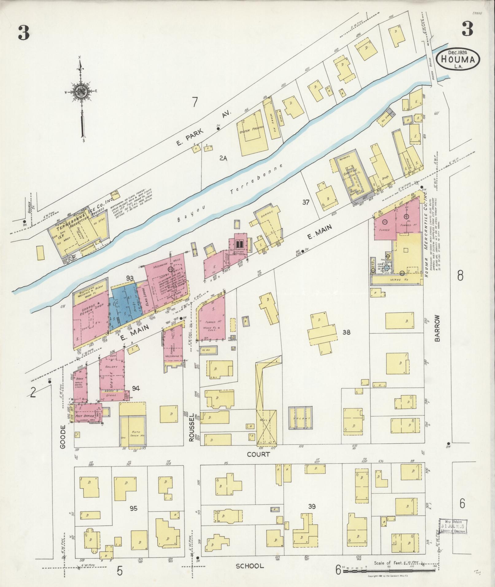 Sanborn Fire Insurance Map from Houma, Terrebonne Parish, Louisiana (1924), Sheet #0003 - Complete Map Set gallery image, historic Sanborn map, vintage wall art, Louisiana Louisiana