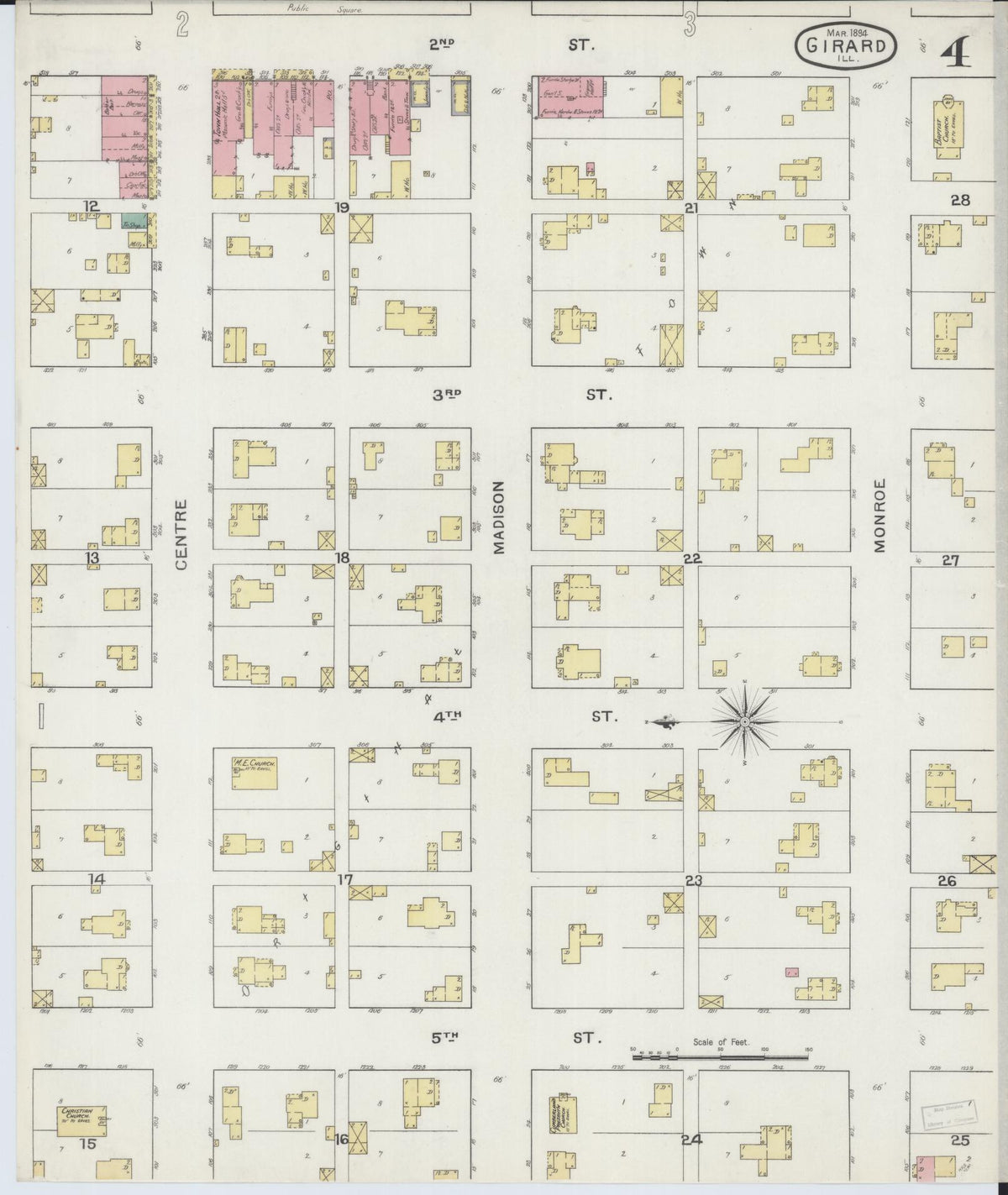 Sanborn Fire Insurance Map from Girard, Macoupin County, Illinois (1894), Sheet #0004 - Complete Map Set gallery image, historic Sanborn map, vintage wall art, Illinois Illinois