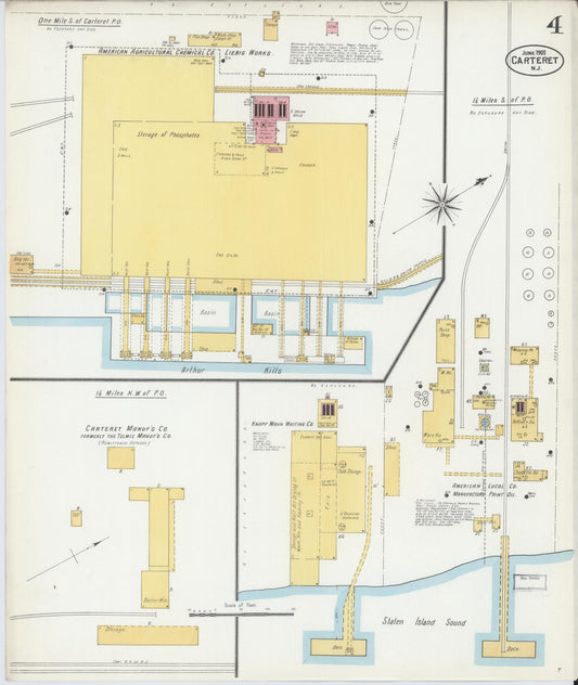Sanborn Fire Insurance Map from Carteret, Middlesex County, New Jersey (1901), Sheet #0004 - Historic Sanborn Fire Insurance Map Print, vintage old map wall art, antique decor, genealogy gift, New Jersey New Jersey map