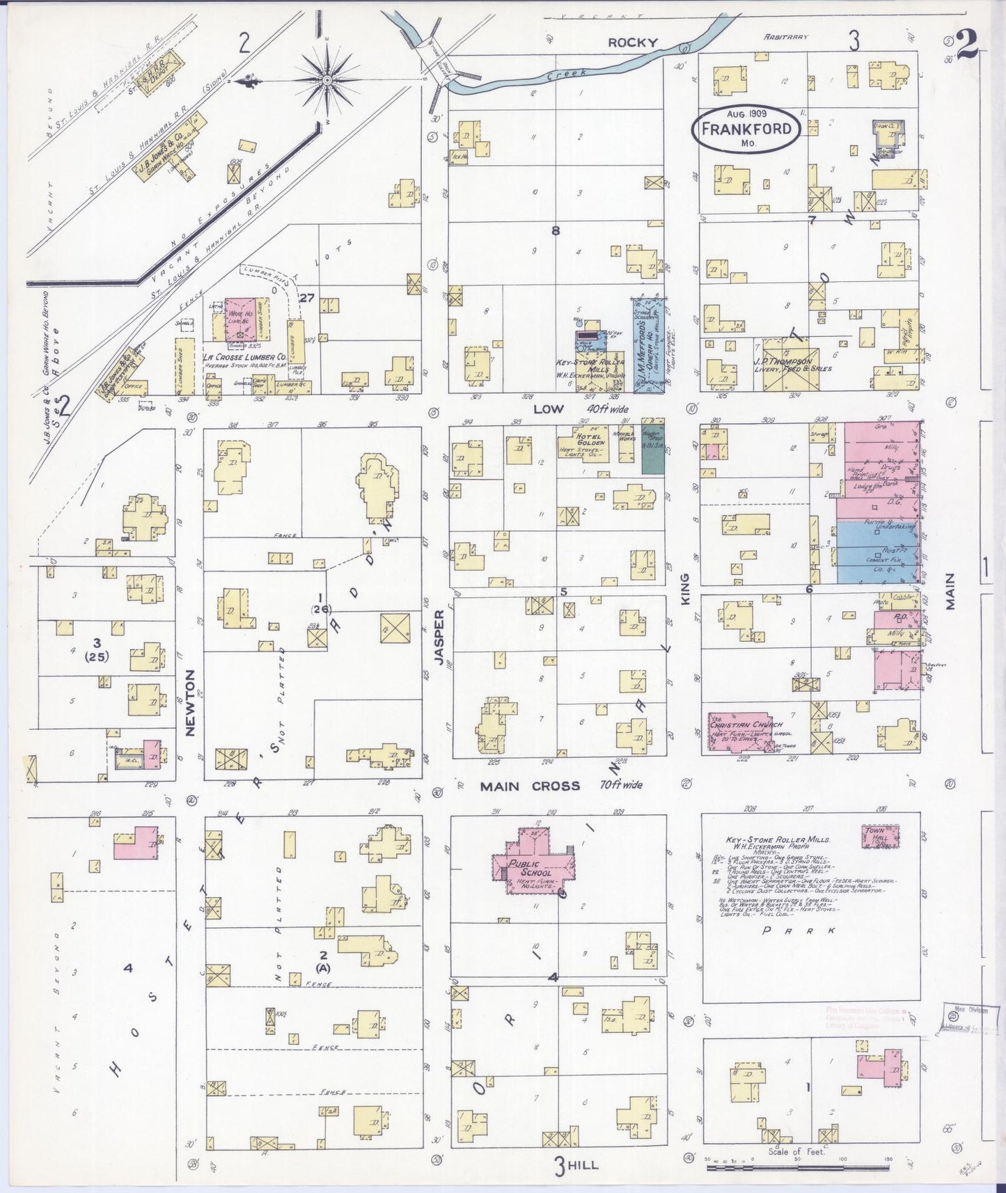 Sanborn Fire Insurance Map from Frankford, Pike County, Missouri (1909), Sheet #0002 - Historic Sanborn Fire Insurance Map Print, vintage old map wall art, antique decor, genealogy gift, Missouri Missouri map
