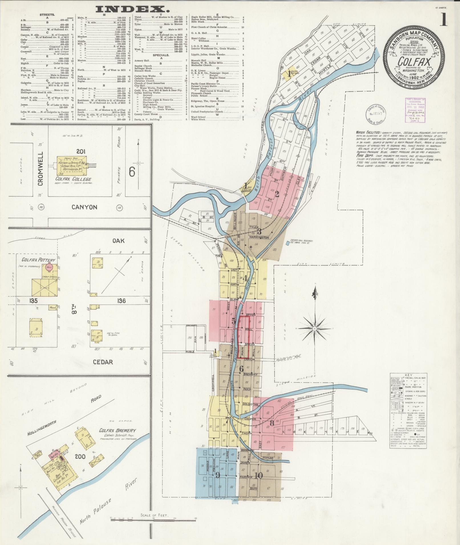 Sanborn Fire Insurance Map from Colfax, Whitman County, Washington (1902), Sheet #0001 - Complete Map Set gallery image, historic Sanborn map, vintage wall art, Washington Washington