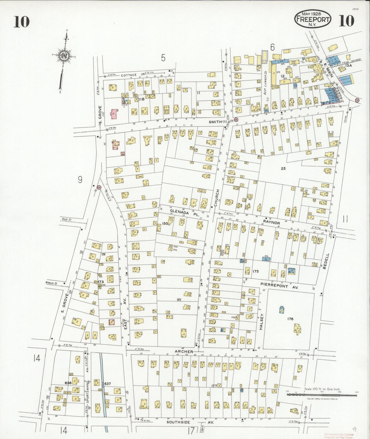 Sanborn Fire Insurance Map from Freeport, Nassau County, New York (1928), Sheet #0010 - Complete Map Set gallery image, historic Sanborn map, vintage wall art, New York New York