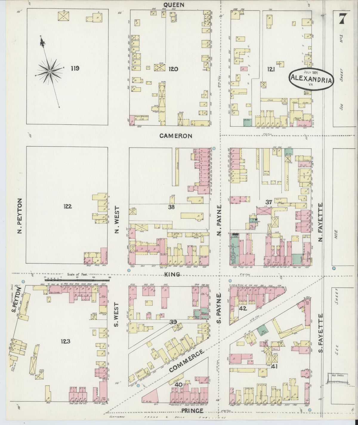 Sanborn Fire Insurance Map from Alexandria, Independent Cities, Virginia (1891), Sheet #0007 - Complete Map Set gallery image, historic Sanborn map, vintage wall art, Virginia Virginia
