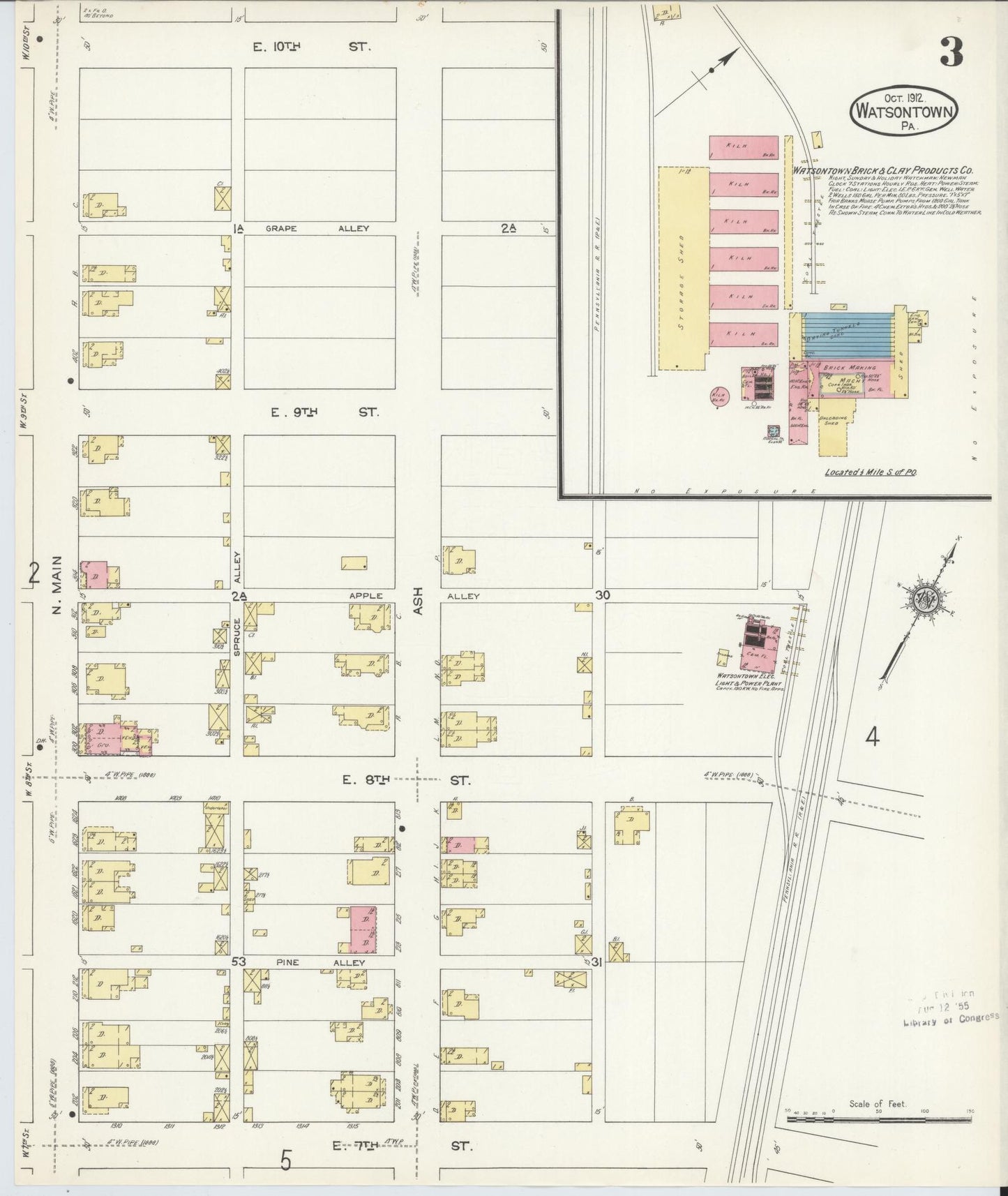 Sanborn Fire Insurance Map from Watsontown, Northumberland County, Pennsylvania (1912), Sheet #0003 - Complete Map Set gallery image, historic Sanborn map, vintage wall art, Pennsylvania Pennsylvania