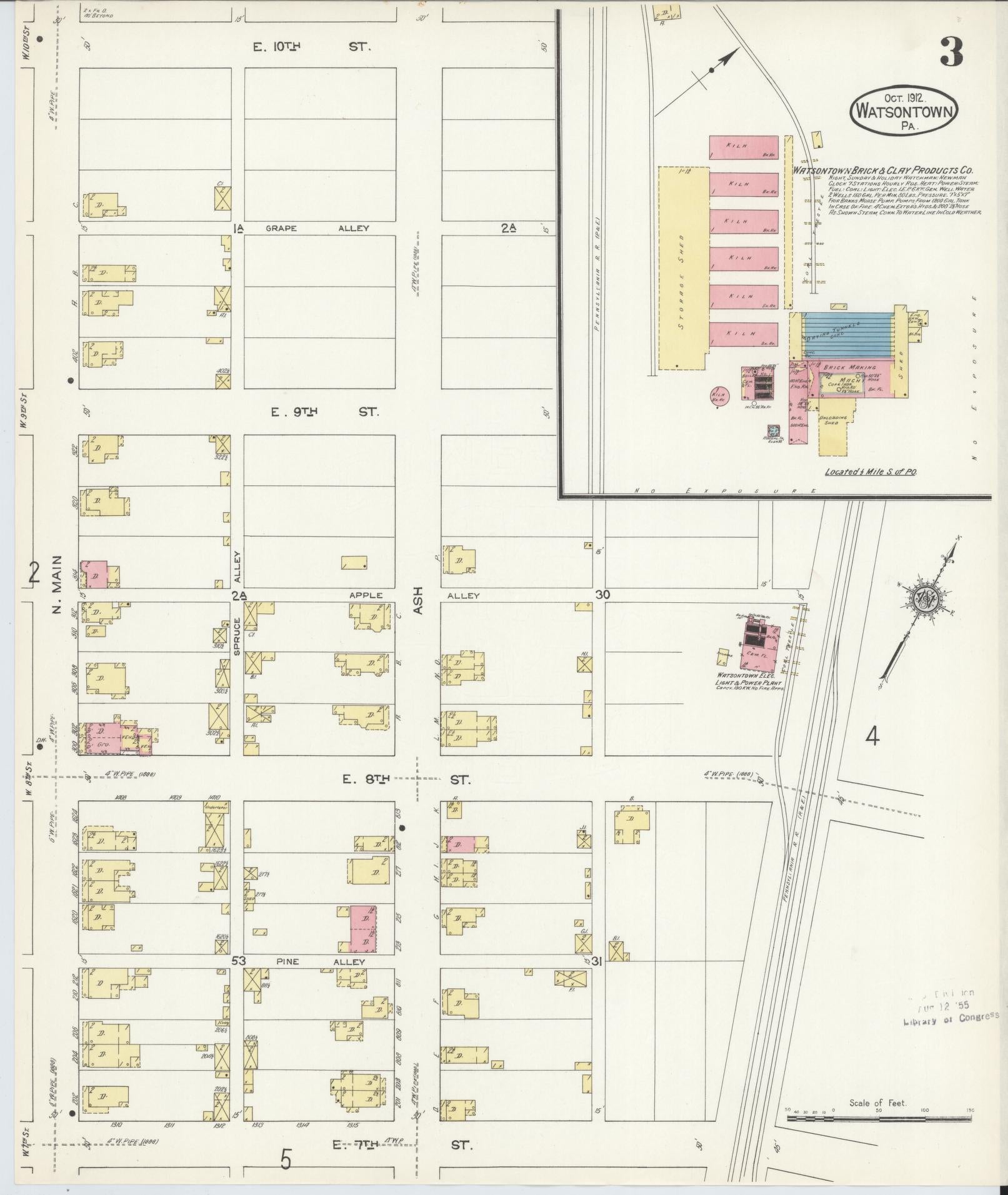 Sanborn Fire Insurance Map from Watsontown, Northumberland County, Pennsylvania (1912), Sheet #0003 - Complete Map Set gallery image, historic Sanborn map, vintage wall art, Pennsylvania Pennsylvania