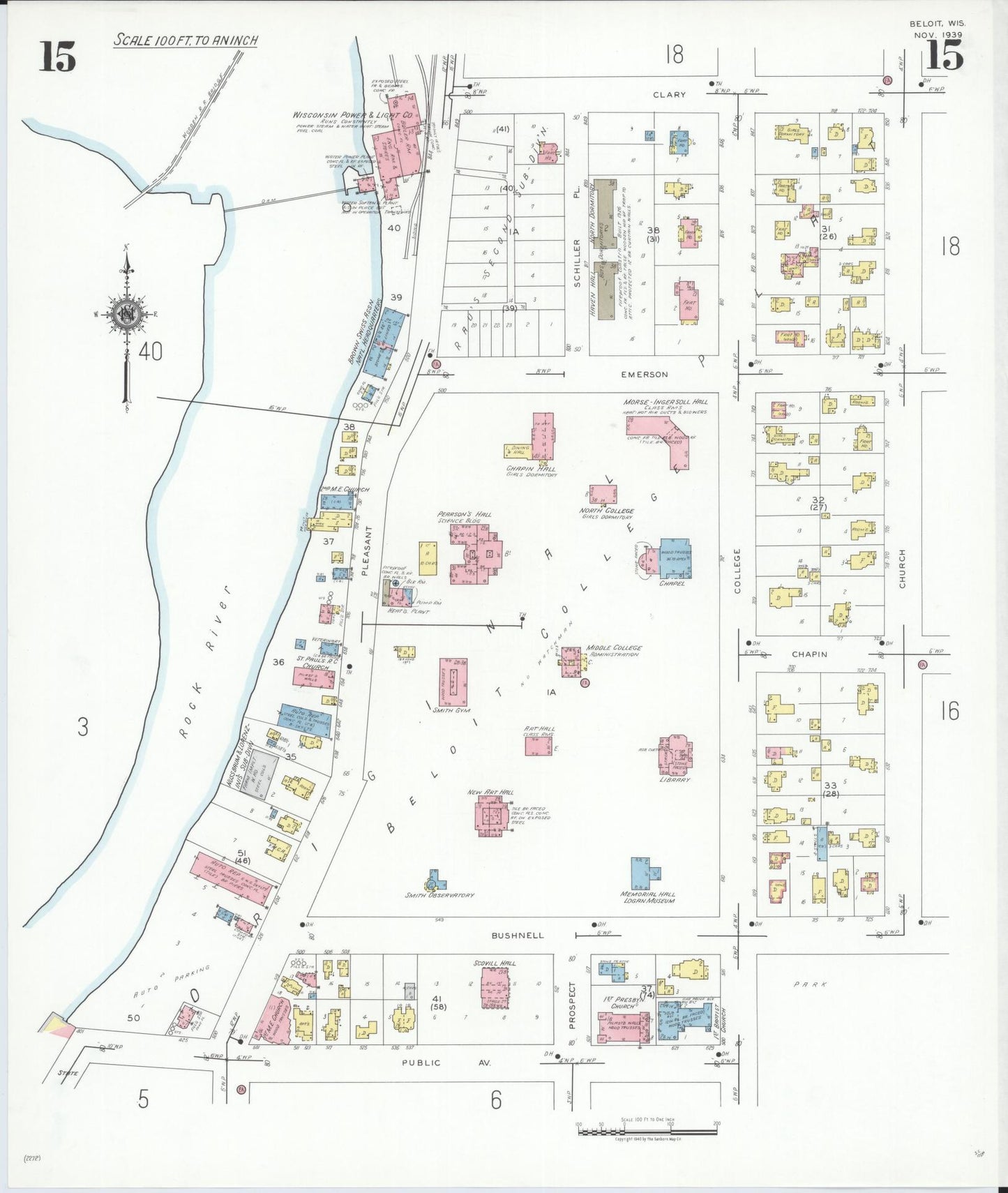 Sanborn Fire Insurance Map from Beloit, Rock County, Wisconsin (1939), Sheet #0015 - Complete Map Set gallery image, historic Sanborn map, vintage wall art, Wisconsin Wisconsin