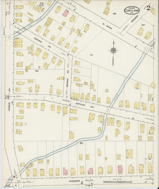Sanborn Fire Insurance Map from Cortland, Cortland County, New York (1915), Sheet #0002 - Complete Map Set gallery image, historic Sanborn map, vintage wall art, New York New York