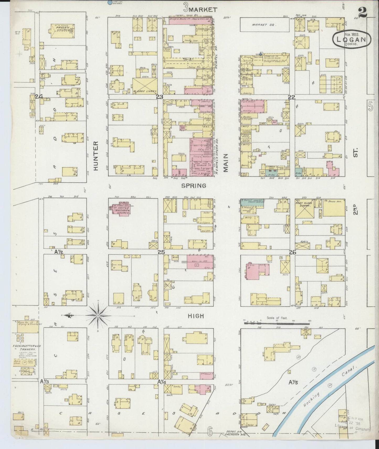 Sanborn Fire Insurance Map from Logan, Hocking County, Ohio (1893), Sheet #0002 - Complete Map Set gallery image, historic Sanborn map, vintage wall art, Ohio Ohio