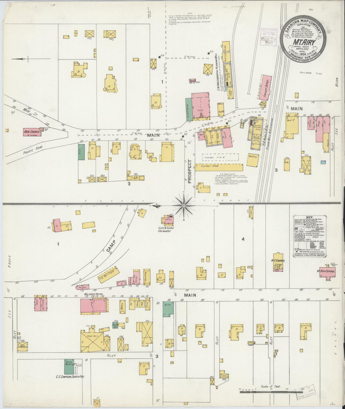 Sanborn Fire Insurance Map from Mount Airy, Carroll County, Maryland (1904), Sheet #0001 - Historic Sanborn Fire Insurance Map Print, vintage old map wall art, antique decor, genealogy gift, Maryland Maryland map