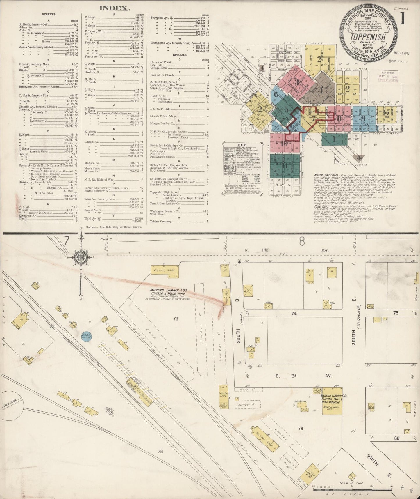 Sanborn Fire Insurance Map from Toppenish, Yakima County, Washington (1915), Sheet #0001 - Complete Map Set gallery image, historic Sanborn map, vintage wall art, Washington Washington