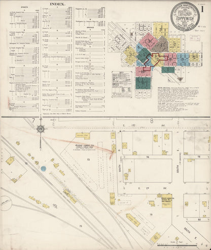 Sanborn Fire Insurance Map from Toppenish, Yakima County, Washington (1915), Sheet #0001 - Complete Map Set gallery image, historic Sanborn map, vintage wall art, Washington Washington