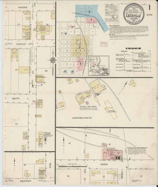 Sanborn Fire Insurance Map from Leesville, Vernon Parish, Louisiana (1915), Sheet #0001 - Historic Sanborn Fire Insurance Map Print, vintage old map wall art, antique decor, genealogy gift, Louisiana Louisiana map