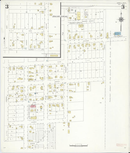 Sanborn Fire Insurance Map from Merrill, Saginaw County, Michigan (1939), Sheet #0003 - Historic Sanborn Fire Insurance Map Print, vintage old map wall art, antique decor, genealogy gift, Michigan Michigan map