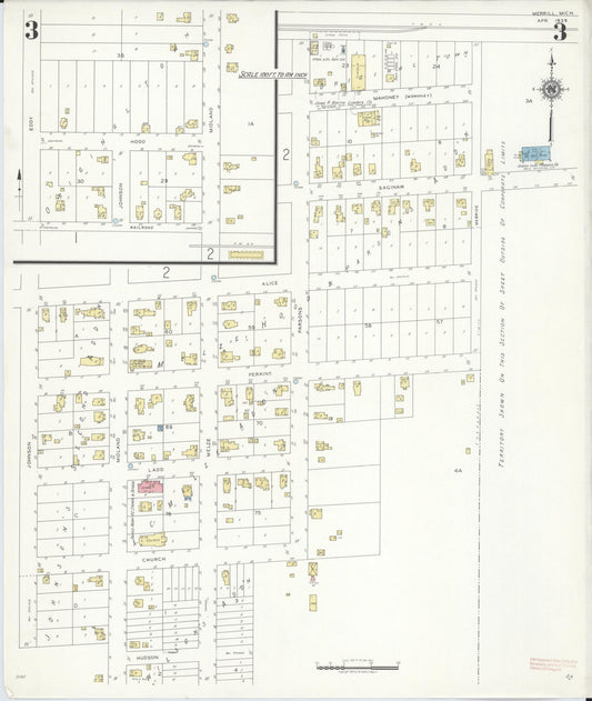Sanborn Fire Insurance Map from Merrill, Saginaw County, Michigan (1939), Sheet #0003 - Historic Sanborn Fire Insurance Map Print, vintage old map wall art, antique decor, genealogy gift, Michigan Michigan map