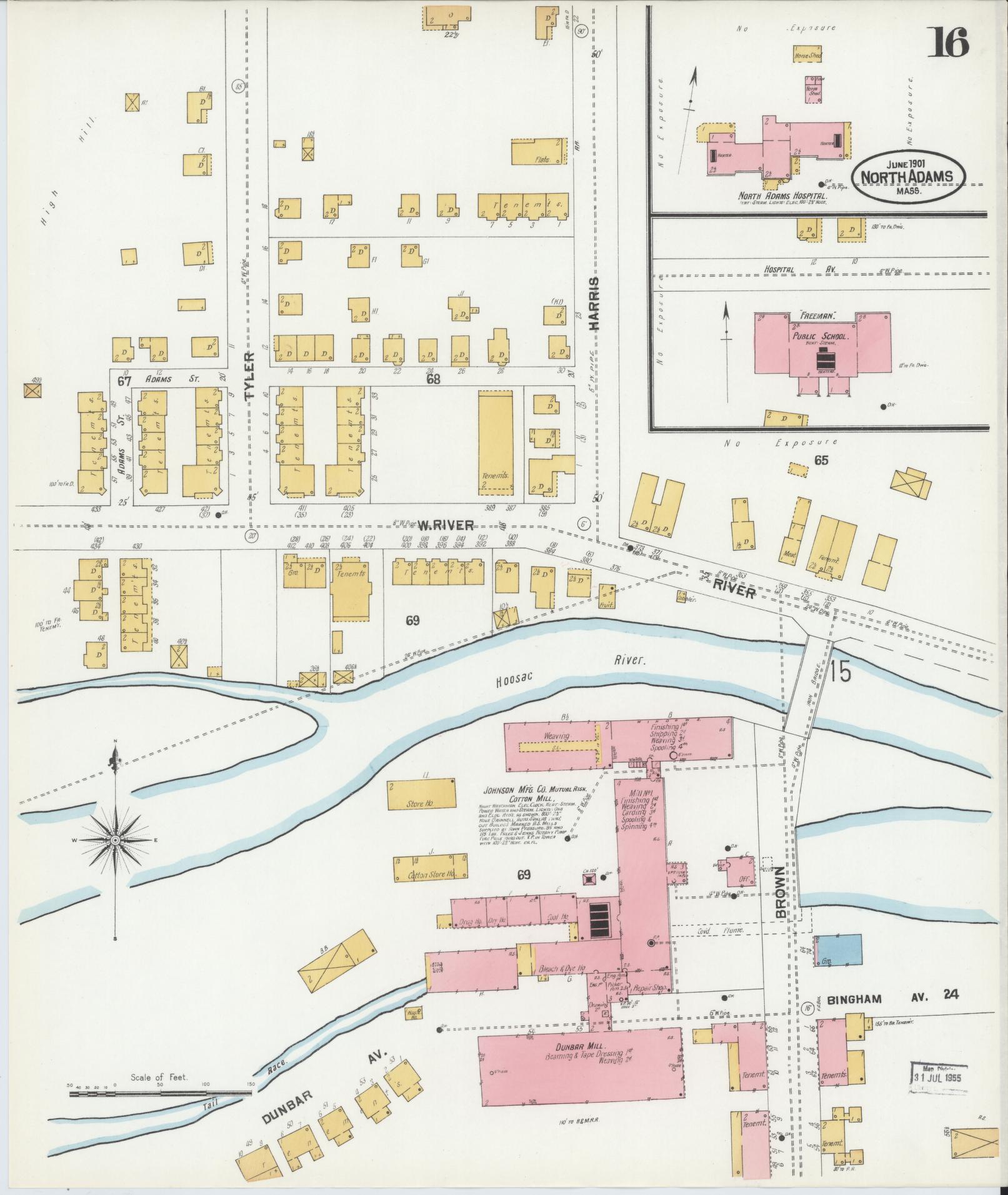 Sanborn Fire Insurance Map from North Adams, Berkshire County, Massachusetts (1901), Sheet #0016 - Historic Sanborn Fire Insurance Map Print, vintage old map wall art, antique decor, genealogy gift, Massachusetts Massachusetts map