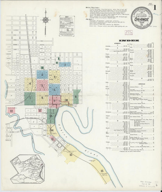 Sanborn Fire Insurance Map from Orange, Orange County, Texas (1914), Sheet #0001 - Historic Sanborn Fire Insurance Map Print, vintage old map wall art, antique decor, genealogy gift, Texas Texas map