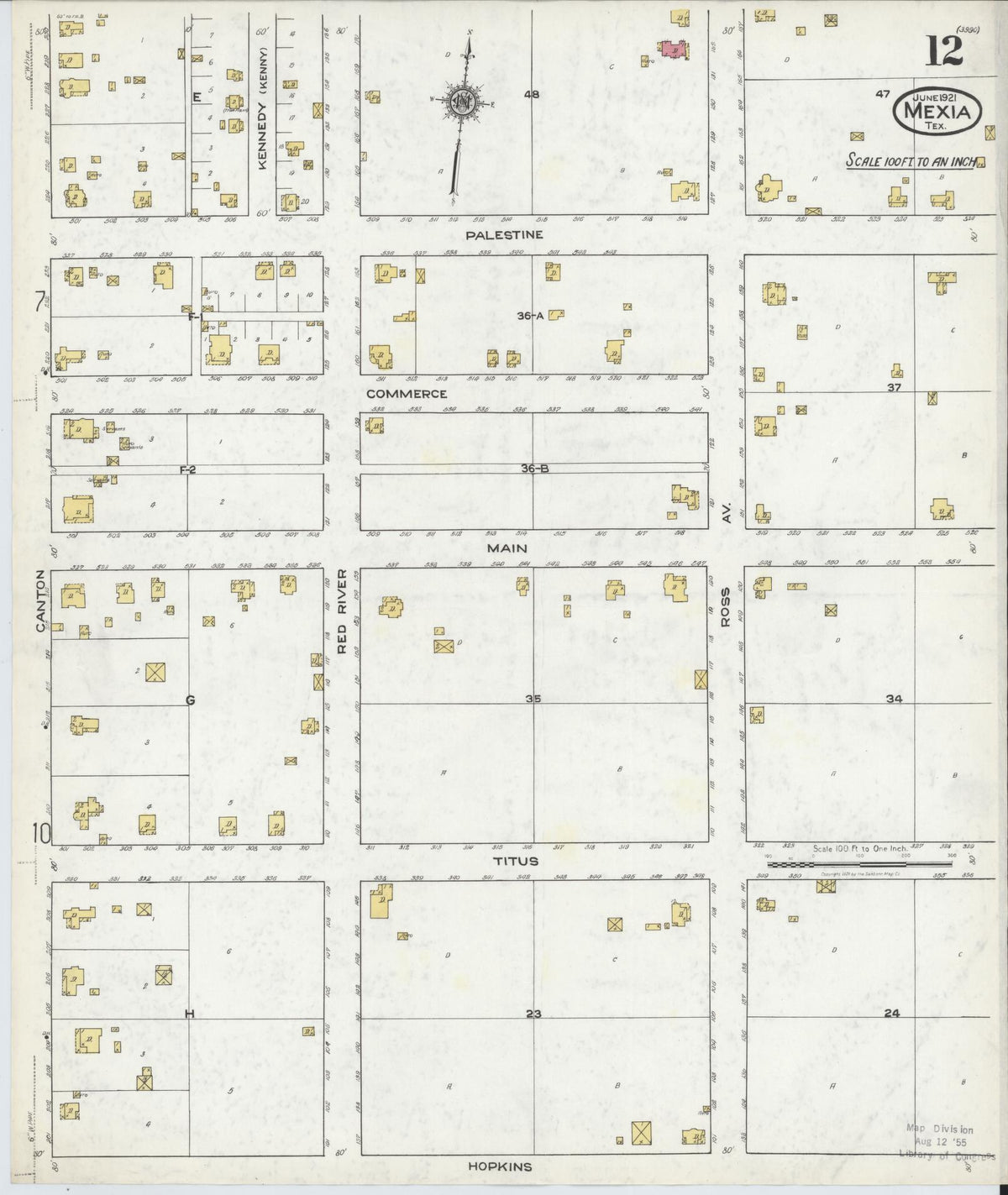 Sanborn Fire Insurance Map from Mexia, Limestone County, Texas (1921), Sheet #0012 - Historic Sanborn Fire Insurance Map Print, vintage old map wall art, antique decor, genealogy gift, Texas Texas map
