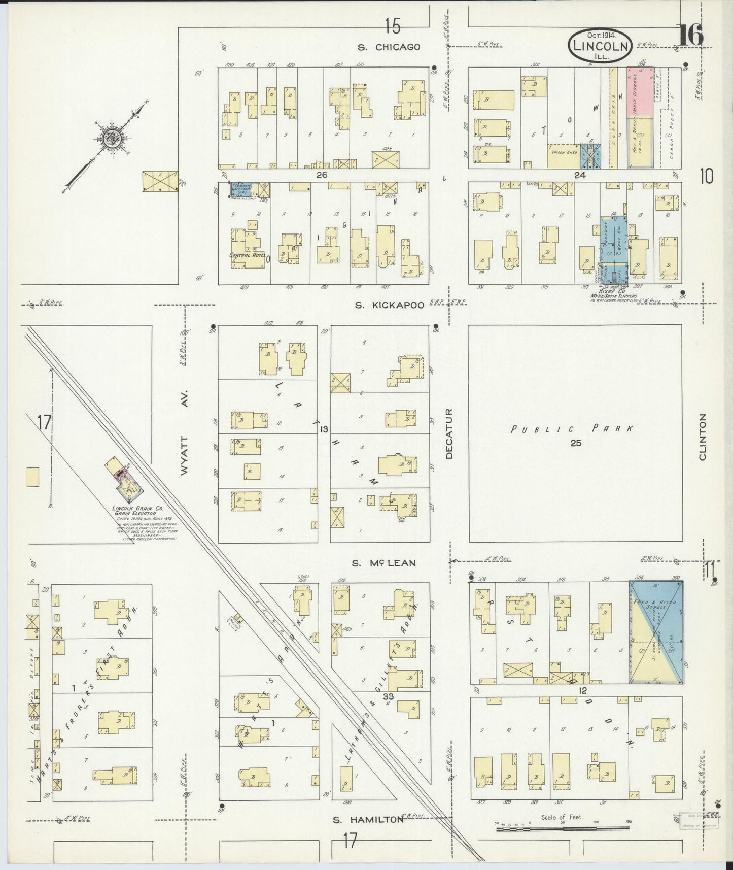 Sanborn Fire Insurance Map from Lincoln, Logan County, Illinois (1914), Sheet #0016 - Historic Sanborn Fire Insurance Map Print, vintage old map wall art, antique decor, genealogy gift, Illinois Illinois map