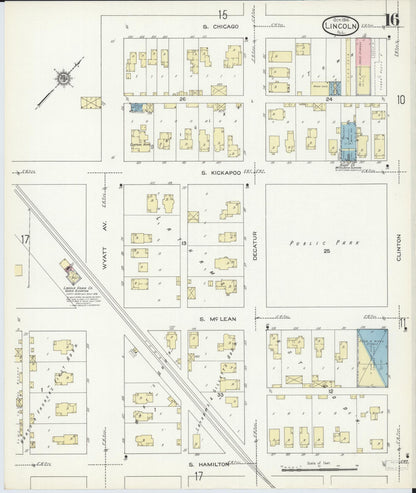 Sanborn Fire Insurance Map from Lincoln, Logan County, Illinois (1914), Sheet #0016 - Historic Sanborn Fire Insurance Map Print, vintage old map wall art, antique decor, genealogy gift, Illinois Illinois map