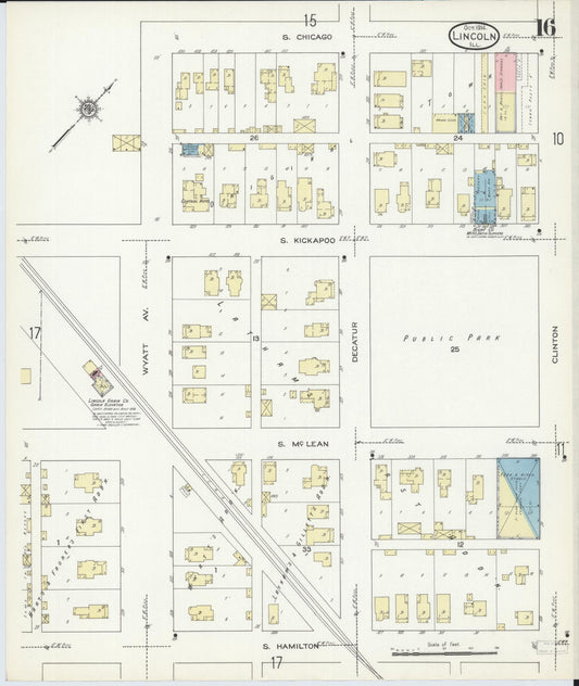 Sanborn Fire Insurance Map from Lincoln, Logan County, Illinois (1914), Sheet #0016 - Historic Sanborn Fire Insurance Map Print, vintage old map wall art, antique decor, genealogy gift, Illinois Illinois map