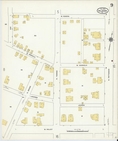 Sanborn Fire Insurance Map from Valdosta, Lowndes County, Georgia (1911), Sheet #0009 - Complete Map Set gallery image, historic Sanborn map, vintage wall art, Georgia Georgia