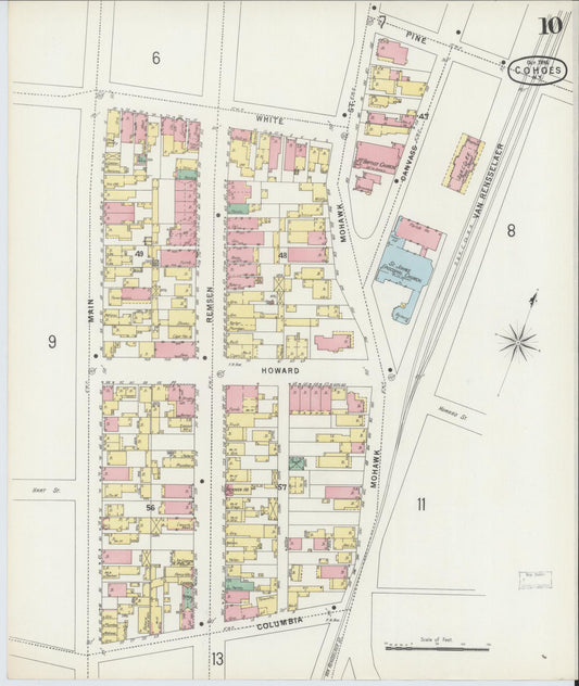 Sanborn Fire Insurance Map from Cohoes, Albany County, New York (1896), Sheet #0010 - Historic Sanborn Fire Insurance Map Print, vintage old map wall art, antique decor, genealogy gift, New York New York map