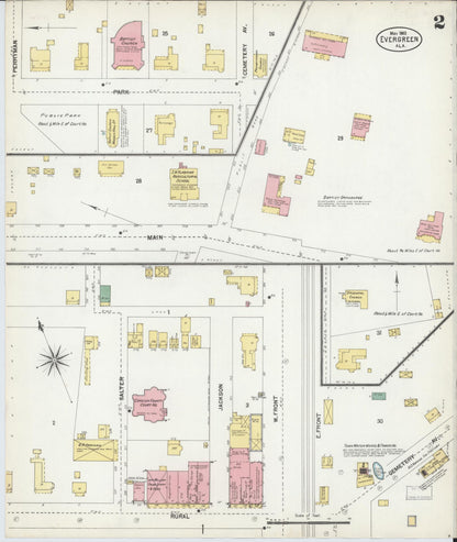 Sanborn Fire Insurance Map from Evergreen, Conecuh County, Alabama (1903), Sheet #0002 - Complete Map Set gallery image, historic Sanborn map, vintage wall art, Alabama Alabama