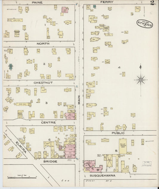 Sanborn Fire Insurance Map from Athens, Bradford County, Pennsylvania (1885), Sheet #0002 - Historic Sanborn Fire Insurance Map Print, vintage old map wall art, antique decor, genealogy gift, Pennsylvania Pennsylvania map