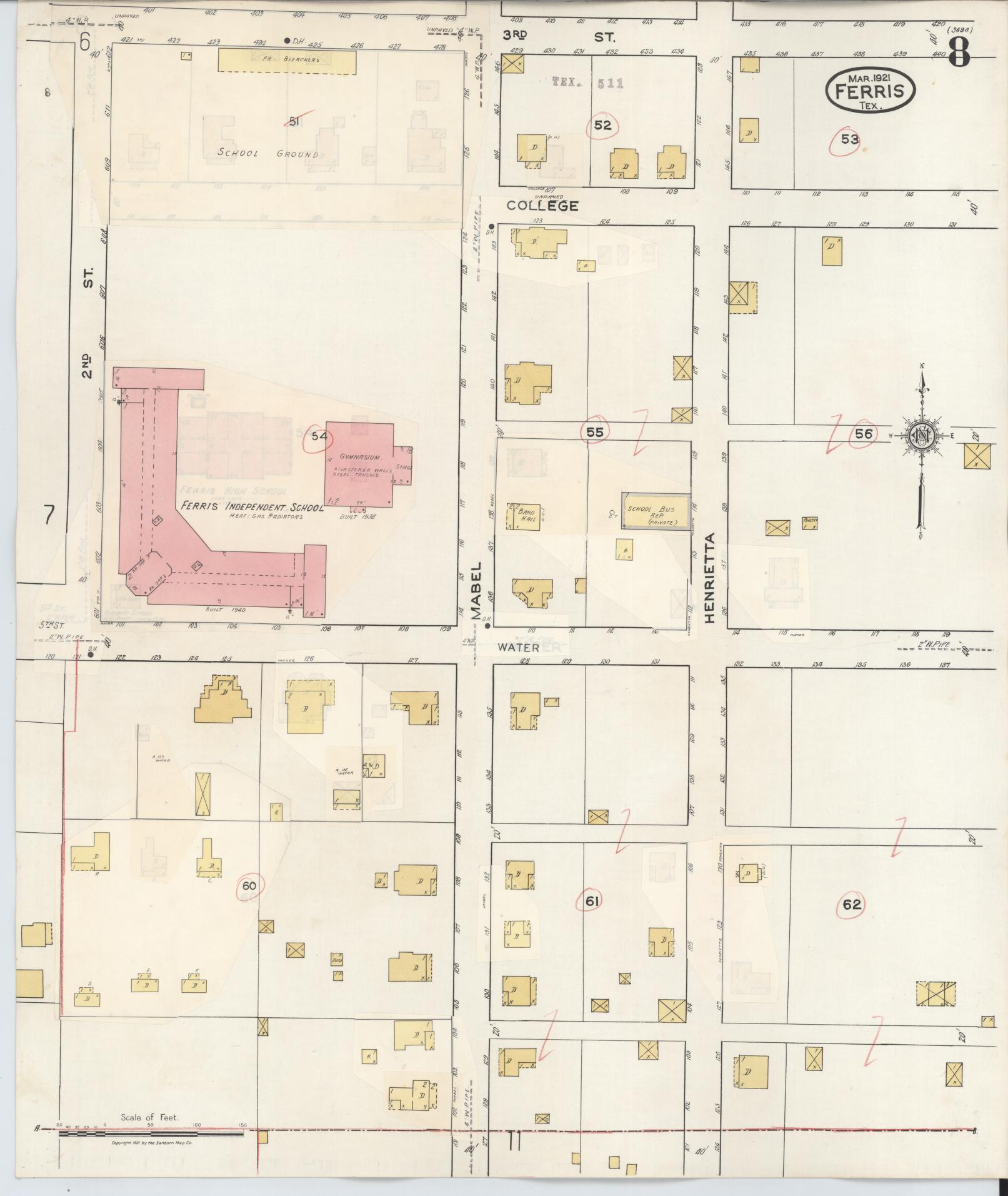 Sanborn Fire Insurance Map from Ferris, Ellis County, Texas (1941), Sheet #0008 - Historic Sanborn Fire Insurance Map Print, vintage old map wall art, antique decor, genealogy gift, Texas Texas map