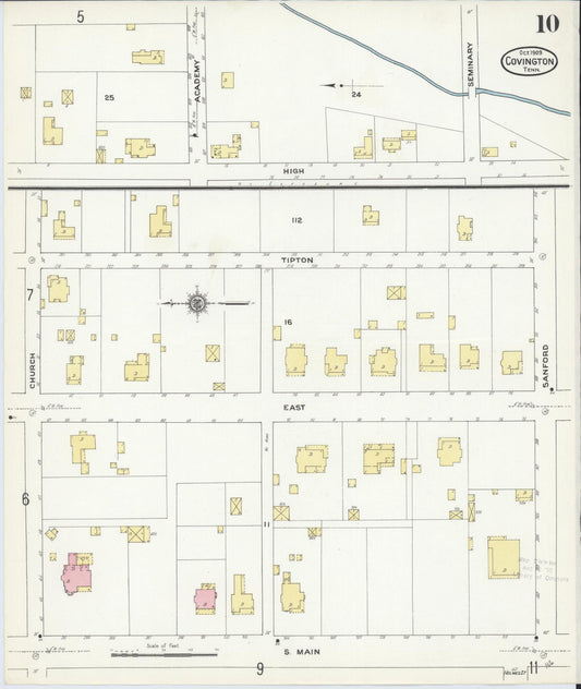 Sanborn Fire Insurance Map from Covington, Tipton County, Tennessee (1909), Sheet #0010 - Historic Sanborn Fire Insurance Map Print, vintage old map wall art, antique decor, genealogy gift, Tennessee Tennessee map