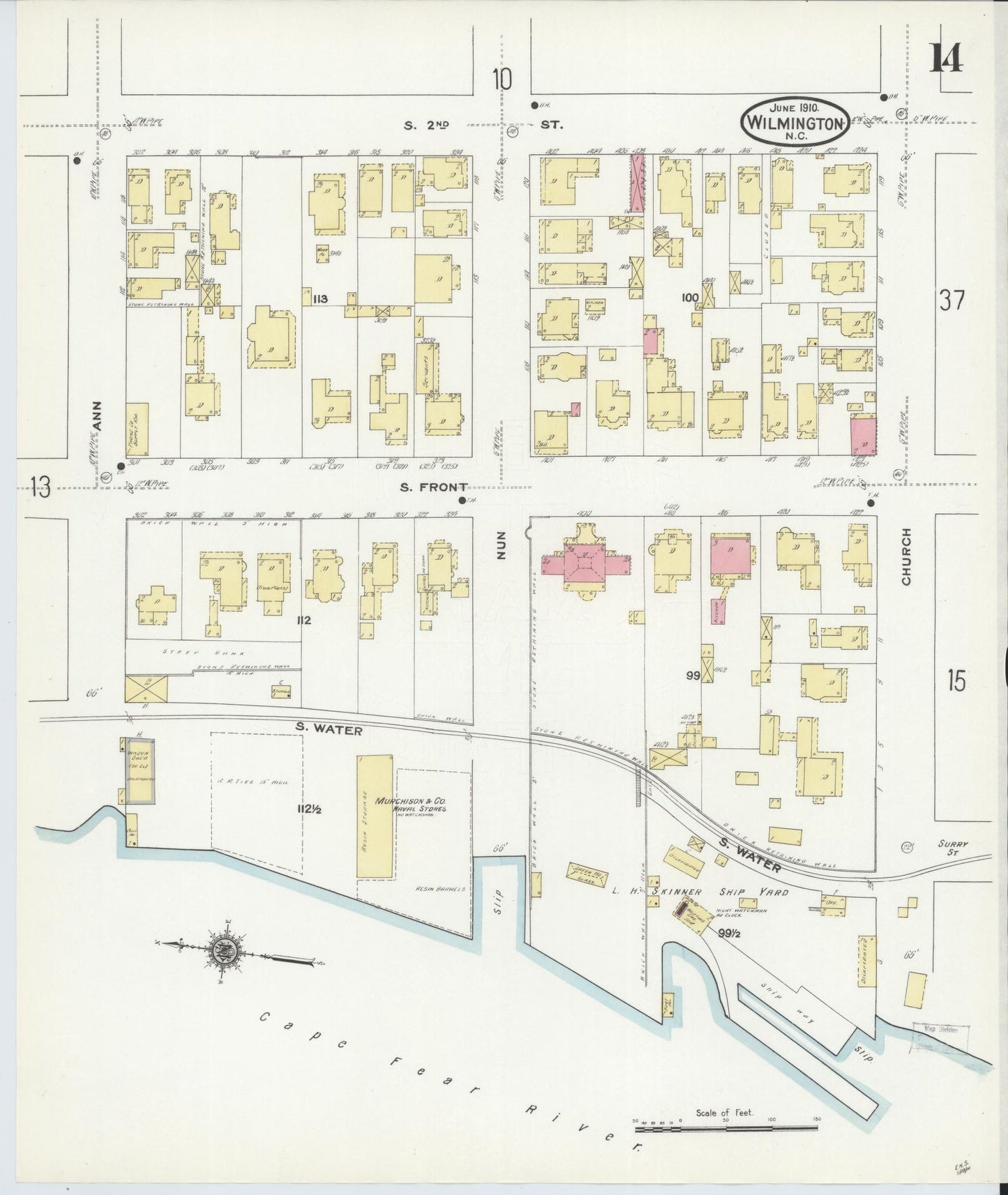 Sanborn Fire Insurance Map from Wilmington, New Hanover County, North Carolina (1910), Sheet #0014 - Complete Map Set gallery image, historic Sanborn map, vintage wall art, North Carolina North Carolina