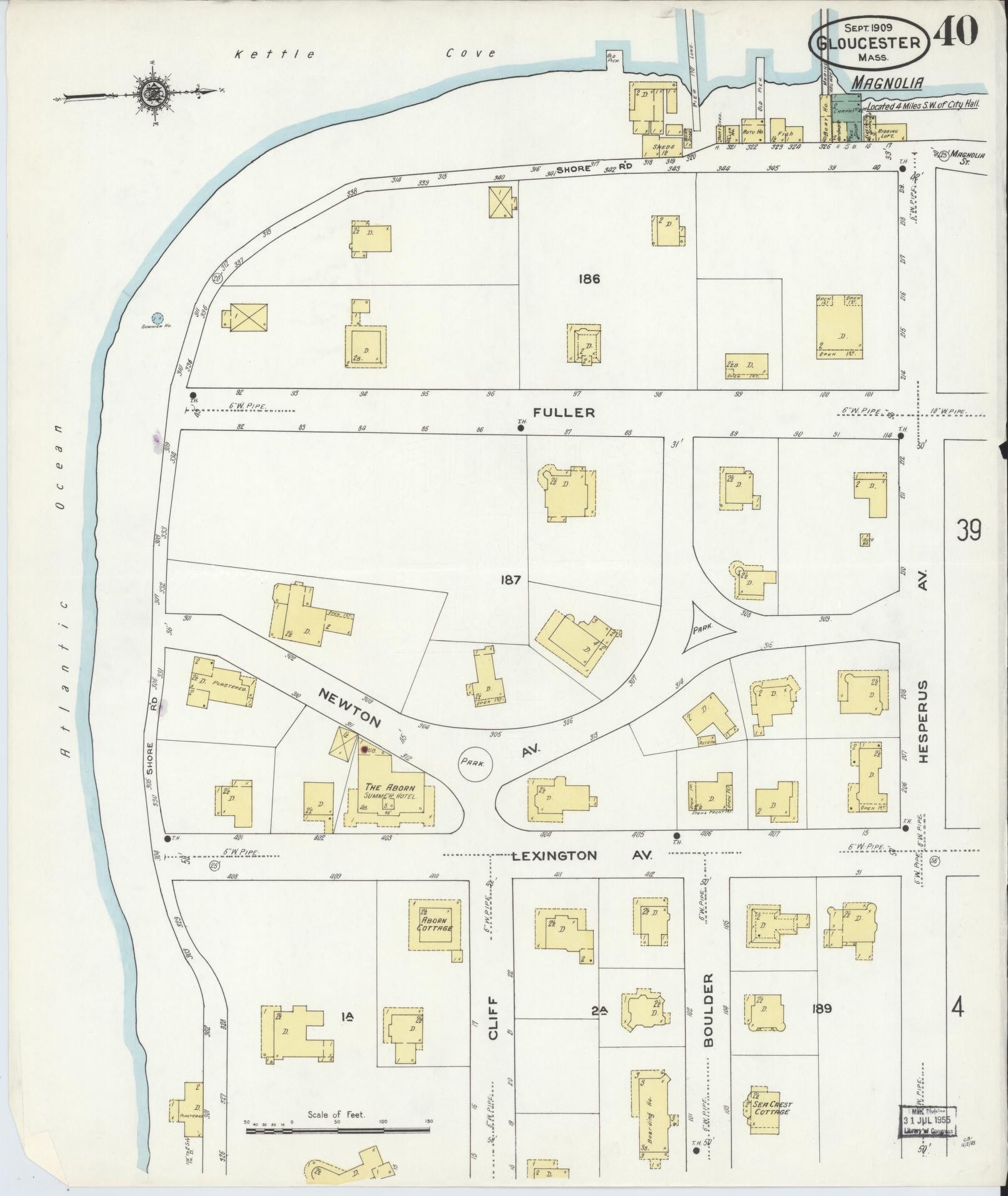 Sanborn Fire Insurance Map from Gloucester, Essex County, Massachusetts (1909), Sheet #0040 - Historic Sanborn Fire Insurance Map Print, vintage old map wall art, antique decor, genealogy gift, Massachusetts Massachusetts map