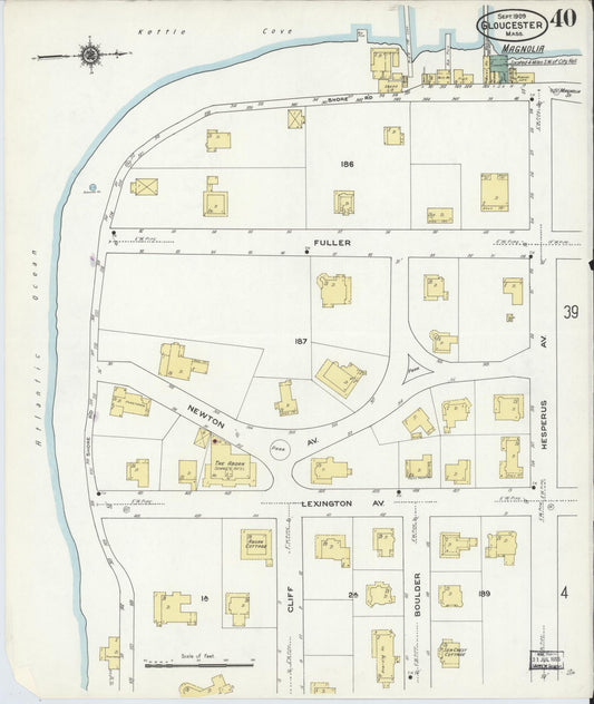 Sanborn Fire Insurance Map from Gloucester, Essex County, Massachusetts (1909), Sheet #0040 - Historic Sanborn Fire Insurance Map Print, vintage old map wall art, antique decor, genealogy gift, Massachusetts Massachusetts map