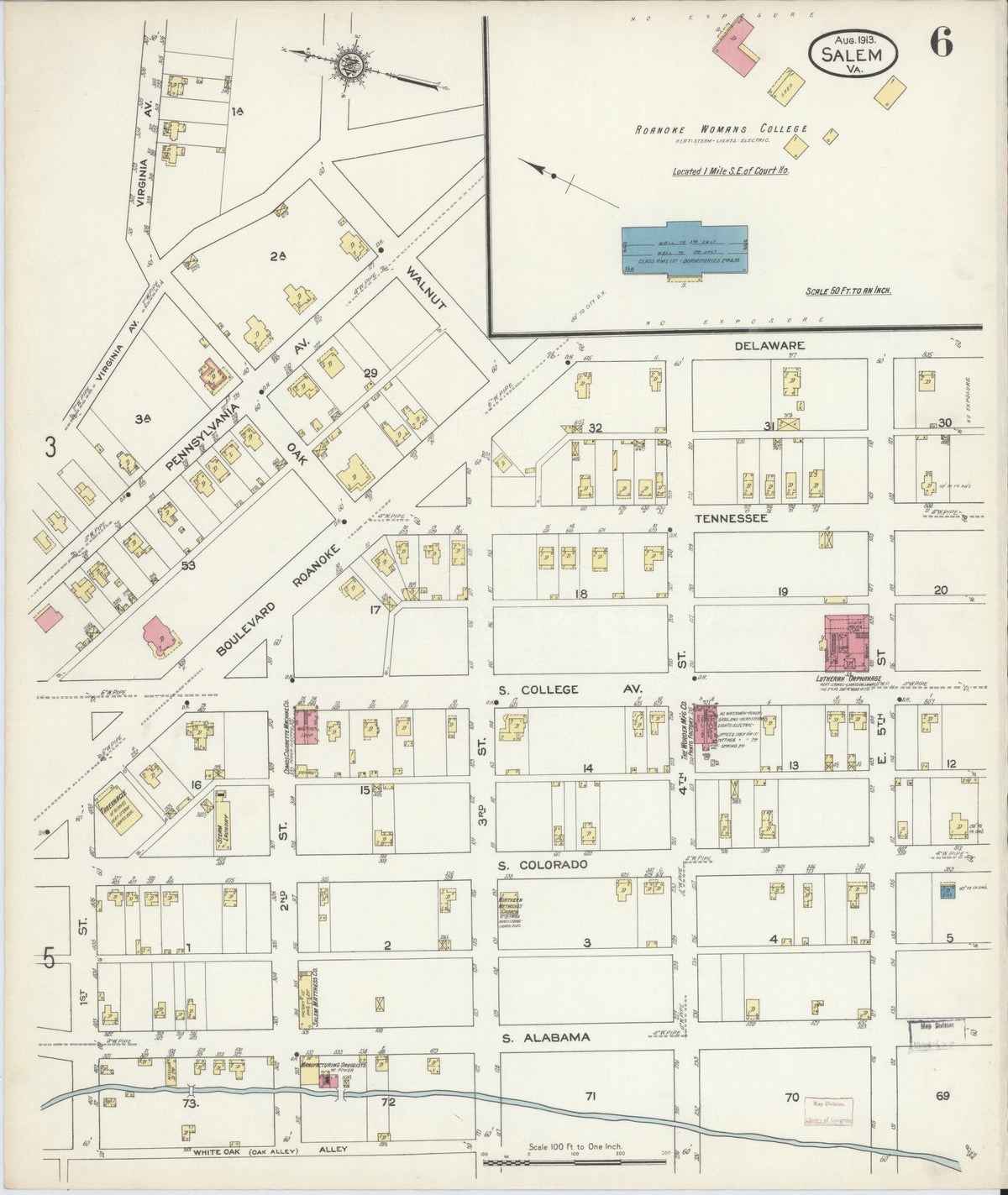 Sanborn Fire Insurance Map from Salem, Independent Cities, Virginia (1913), Sheet #0006 - Complete Map Set gallery image, historic Sanborn map, vintage wall art, Virginia Virginia