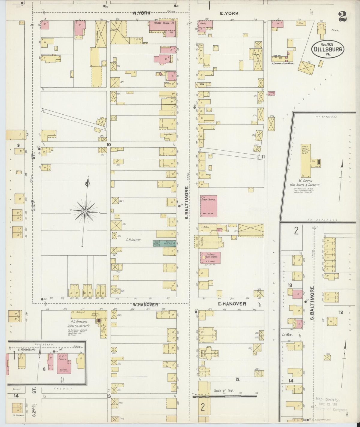 Sanborn Fire Insurance Map from Dillsburg, York County, Pennsylvania (1902), Sheet #0002 - Complete Map Set gallery image, historic Sanborn map, vintage wall art, Pennsylvania Pennsylvania