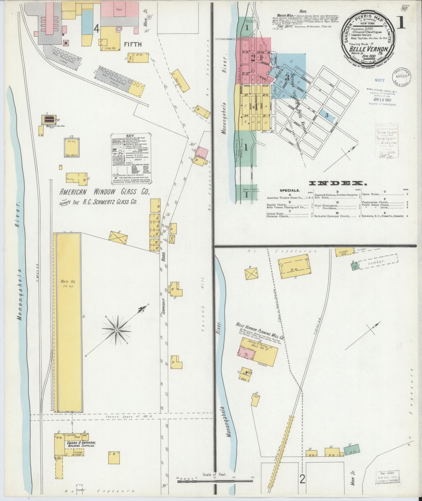 Sanborn Fire Insurance Map from Belle Vernon, Fayette County, Pennsylvania (1900), Sheet #0001 - Historic Sanborn Fire Insurance Map Print, vintage old map wall art, antique decor, genealogy gift, Pennsylvania Pennsylvania map