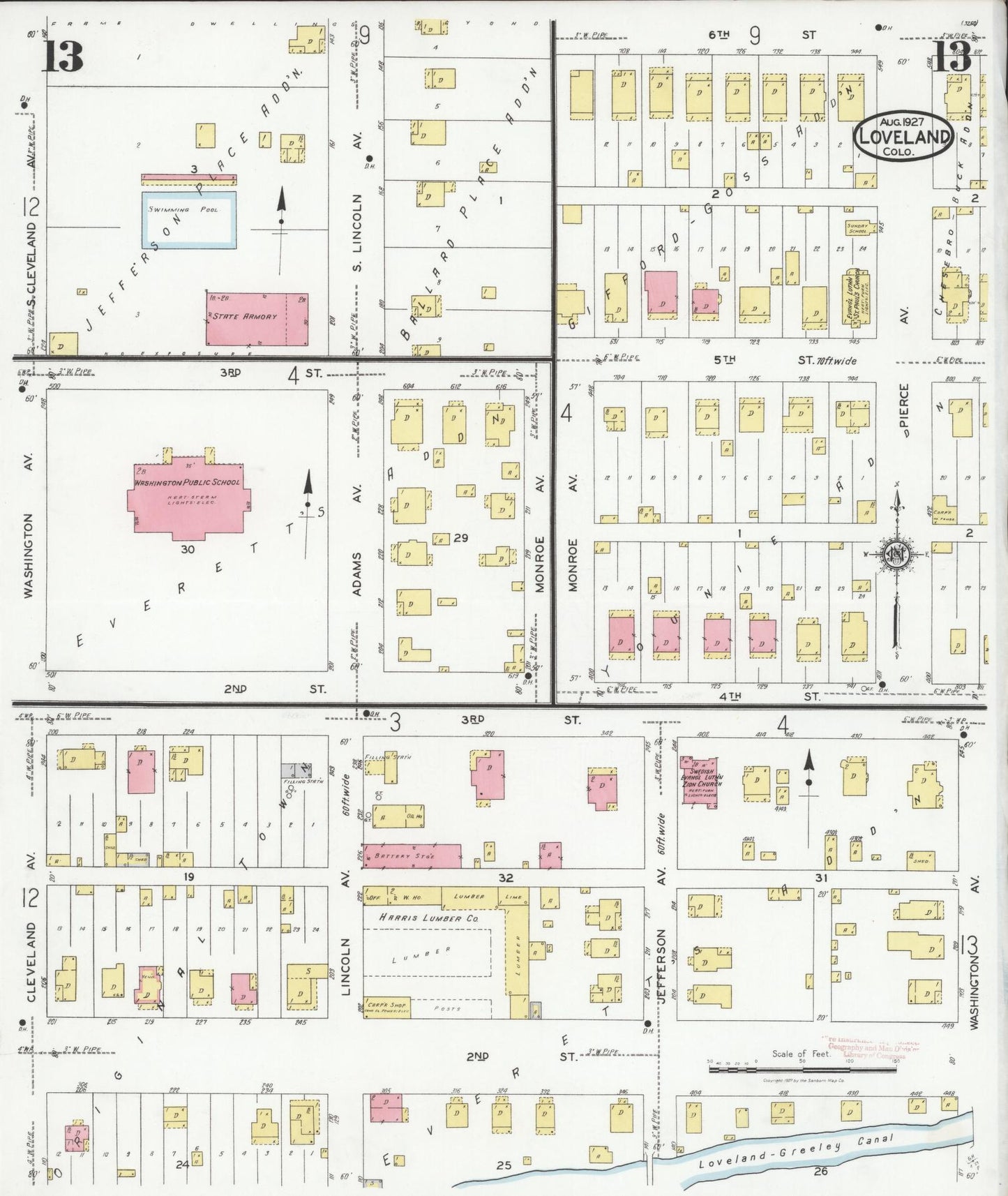 Sanborn Fire Insurance Map from Loveland, Larimer County, Colorado (1927), Sheet #0013 - Complete Map Set gallery image, historic Sanborn map, vintage wall art, Colorado Colorado