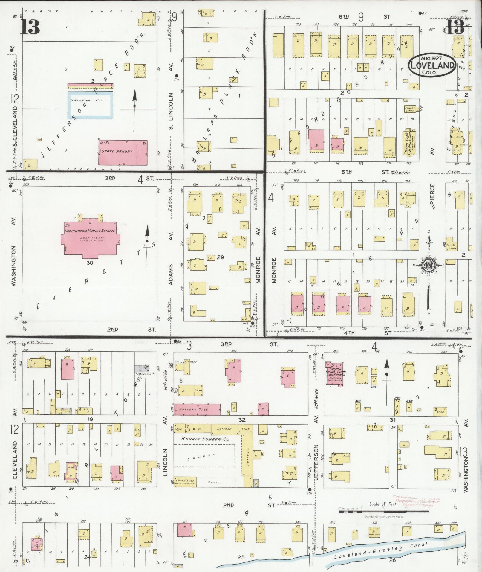 Sanborn Fire Insurance Map from Loveland, Larimer County, Colorado (1927), Sheet #0013 - Complete Map Set gallery image, historic Sanborn map, vintage wall art, Colorado Colorado