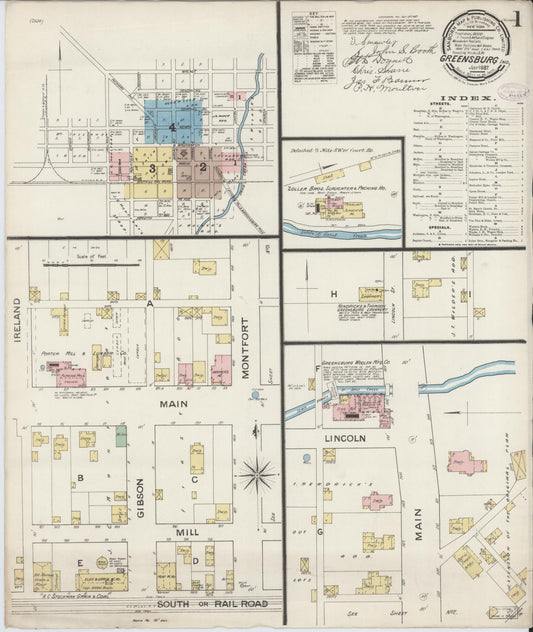 Sanborn Fire Insurance Map from Greensburg, Decatur County, Indiana (1887), Sheet #0001 - Complete Map Set gallery image, historic Sanborn map, vintage wall art, Indiana Indiana