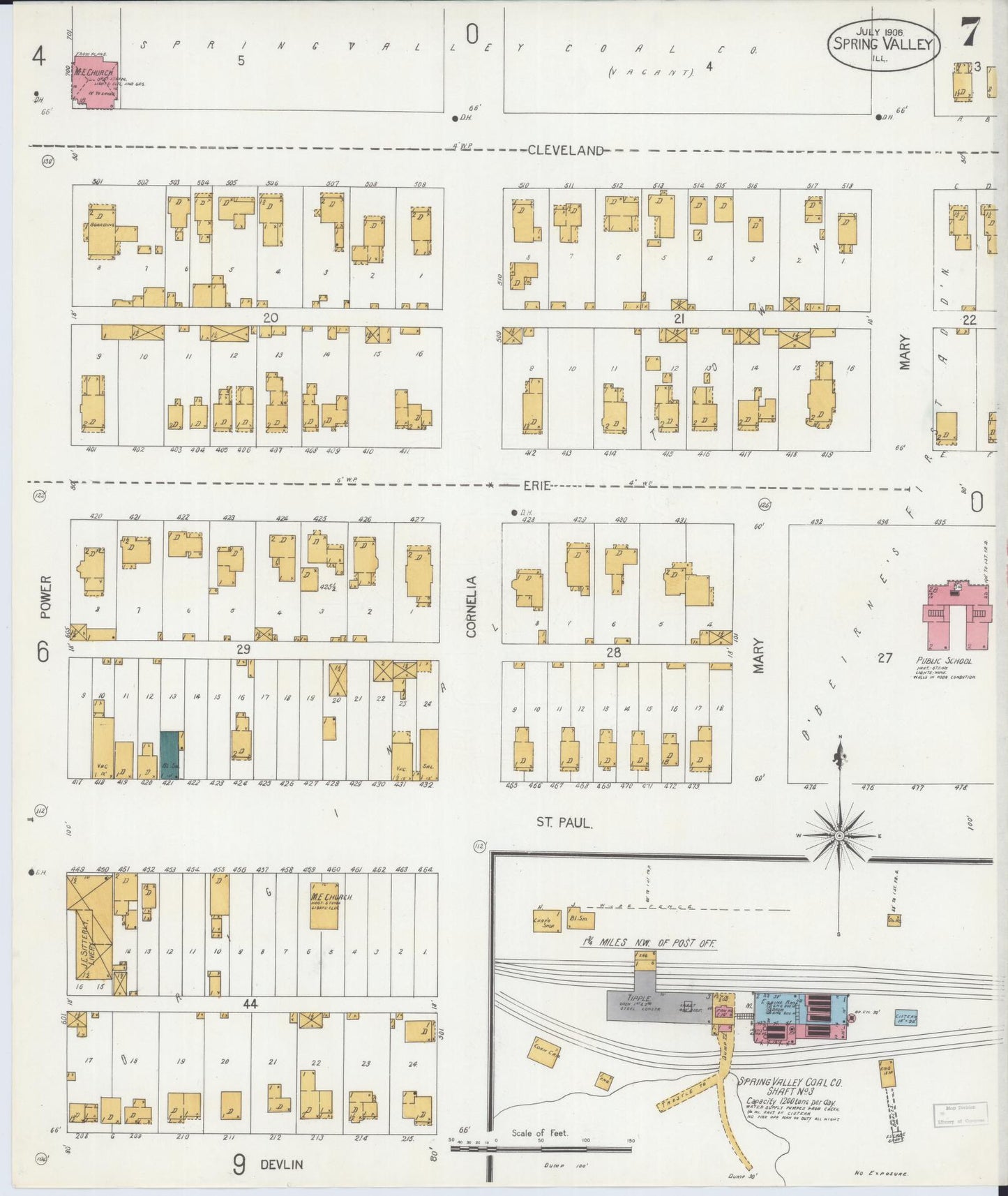 Sanborn Fire Insurance Map from Spring Valley, Bureau County, Illinois (1906), Sheet #0007 - Complete Map Set gallery image, historic Sanborn map, vintage wall art, Illinois Illinois