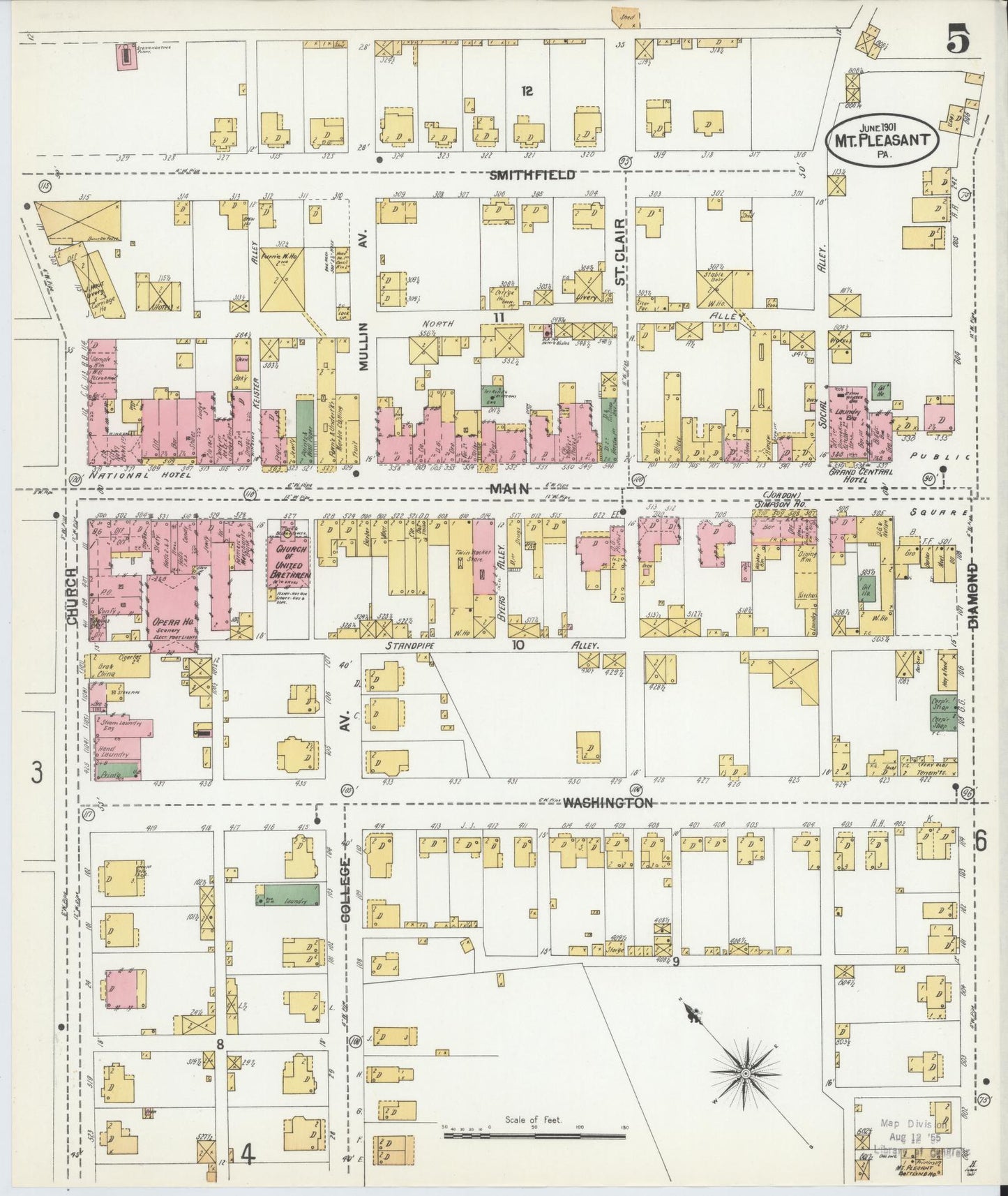 Sanborn Fire Insurance Map from Mount Pleasant, Westmoreland County, Pennsylvania (1901), Sheet #0005 - Complete Map Set gallery image, historic Sanborn map, vintage wall art, Pennsylvania Pennsylvania
