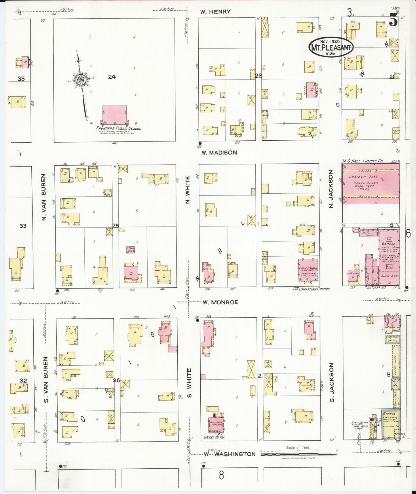 Sanborn Fire Insurance Map from Mount Pleasant, Henry County, Iowa (1920), Sheet #0005 - Historic Sanborn Fire Insurance Map Print