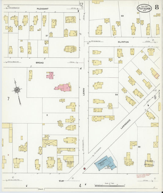 Sanborn Fire Insurance Map from Potsdam, St. Lawrence County, New York (1910), Sheet #0008 - Historic Sanborn Fire Insurance Map Print, vintage old map wall art, antique decor, genealogy gift, New York New York map