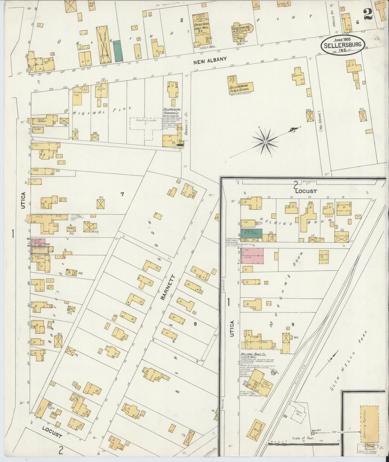 Sanborn Fire Insurance Map from Sellersburg, Clark County, Indiana (1905), Sheet #0002 - Complete Map Set gallery image, historic Sanborn map, vintage wall art, Indiana Indiana