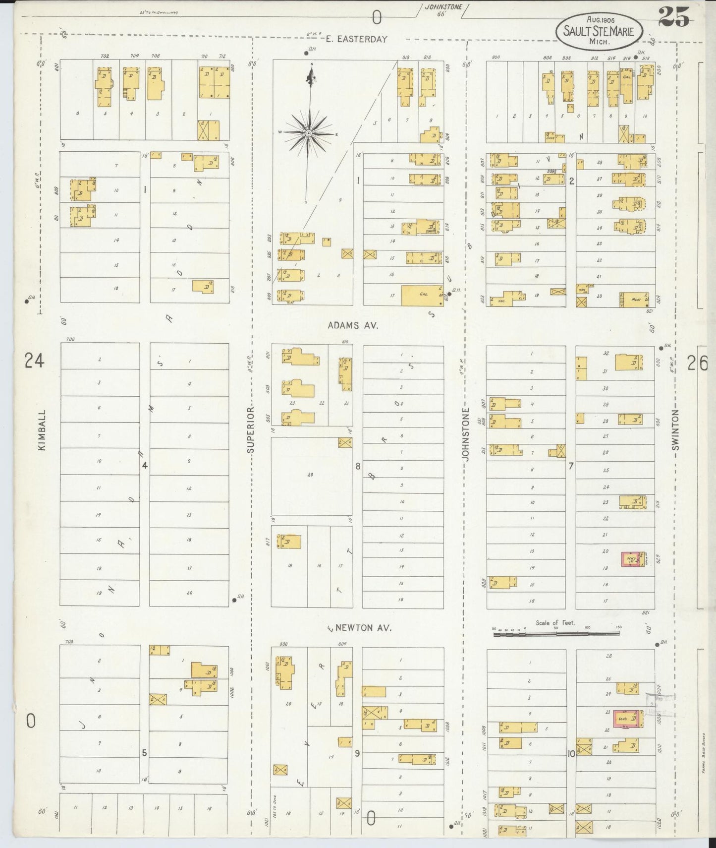 Sanborn Fire Insurance Map from Sault Sainte Marie, Chippewa County, Michigan (1906), Sheet #0025 - Complete Map Set gallery image, historic Sanborn map, vintage wall art, Michigan Michigan