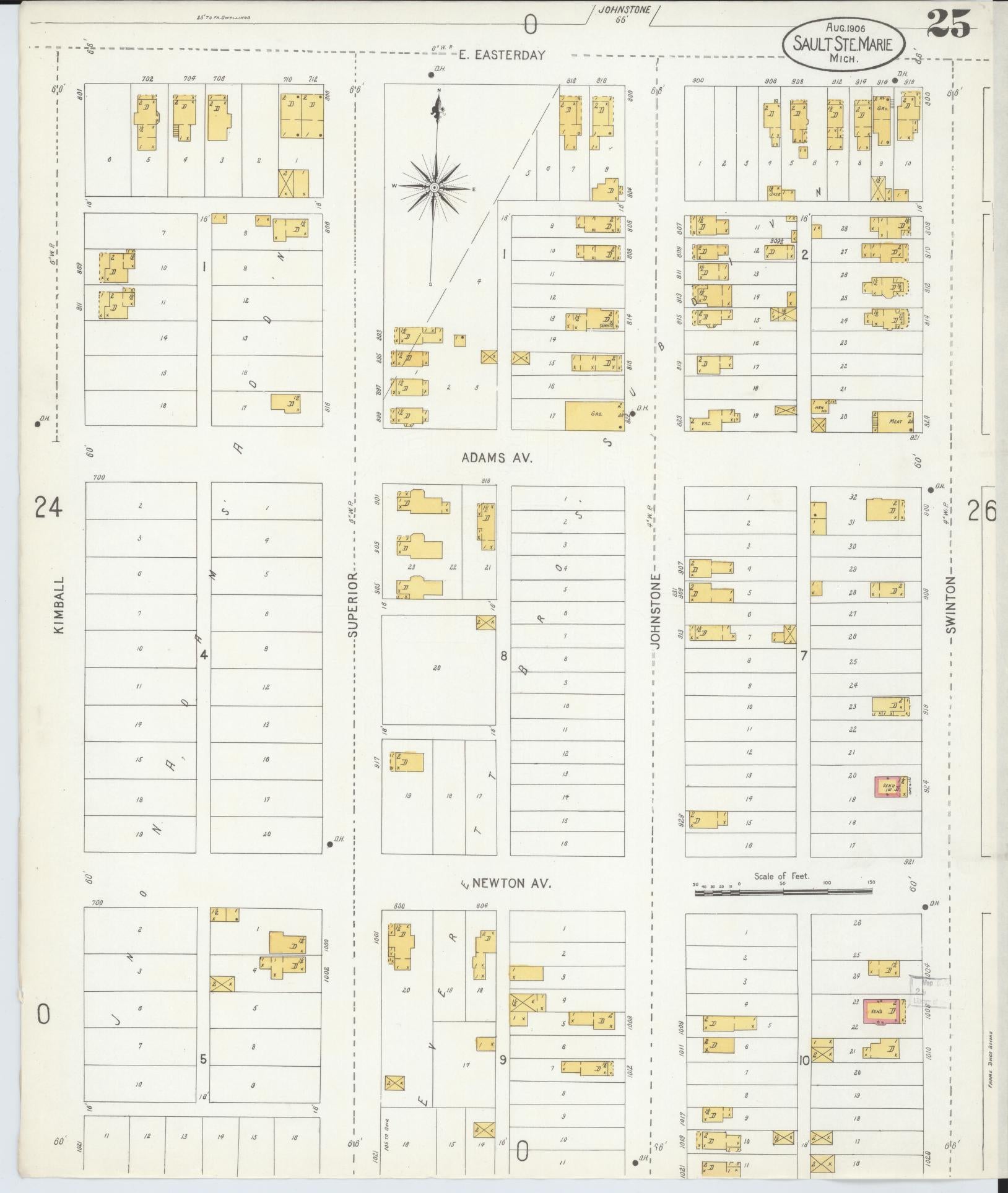 Sanborn Fire Insurance Map from Sault Sainte Marie, Chippewa County, Michigan (1906), Sheet #0025 - Complete Map Set gallery image, historic Sanborn map, vintage wall art, Michigan Michigan